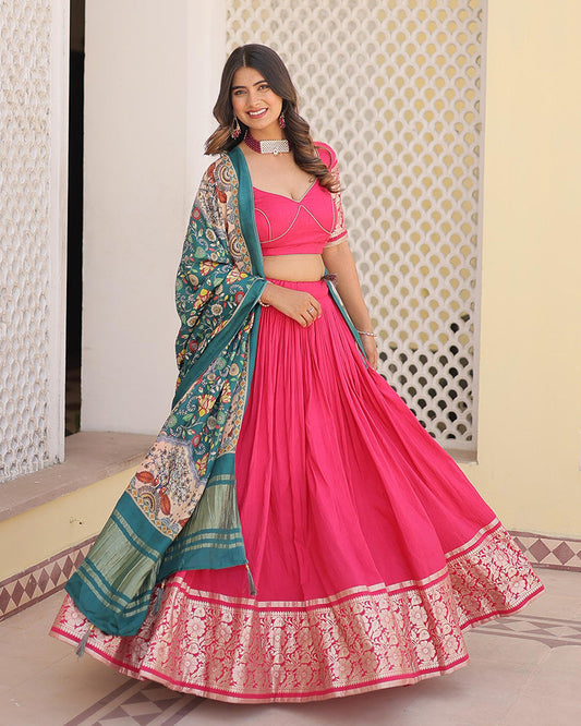 Pink Color Jacquard Lehenga Choli With Gaji Silk Dupatta