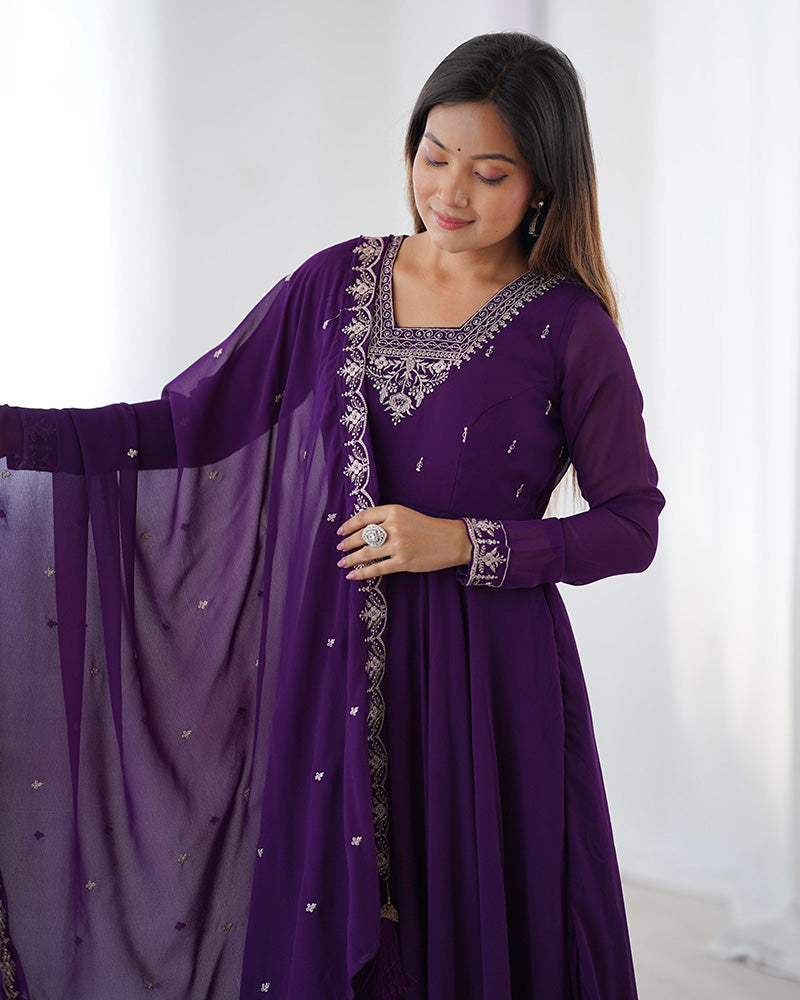 Purple Color Georgette Embroidered Three Piece Anarkali Suit