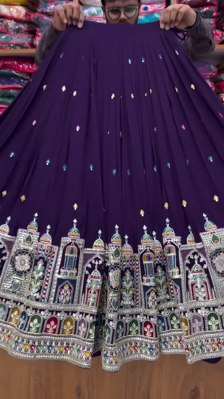 Women&amp;#039;s Chinnon Traditional Motiff Semi-Stitched Lehenga Choli With Dupatta Set