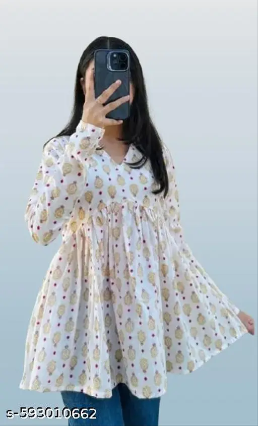 Elegant White Rayon Printed Flared Kurti Top for Women – Daily &amp;amp; Casual Wear